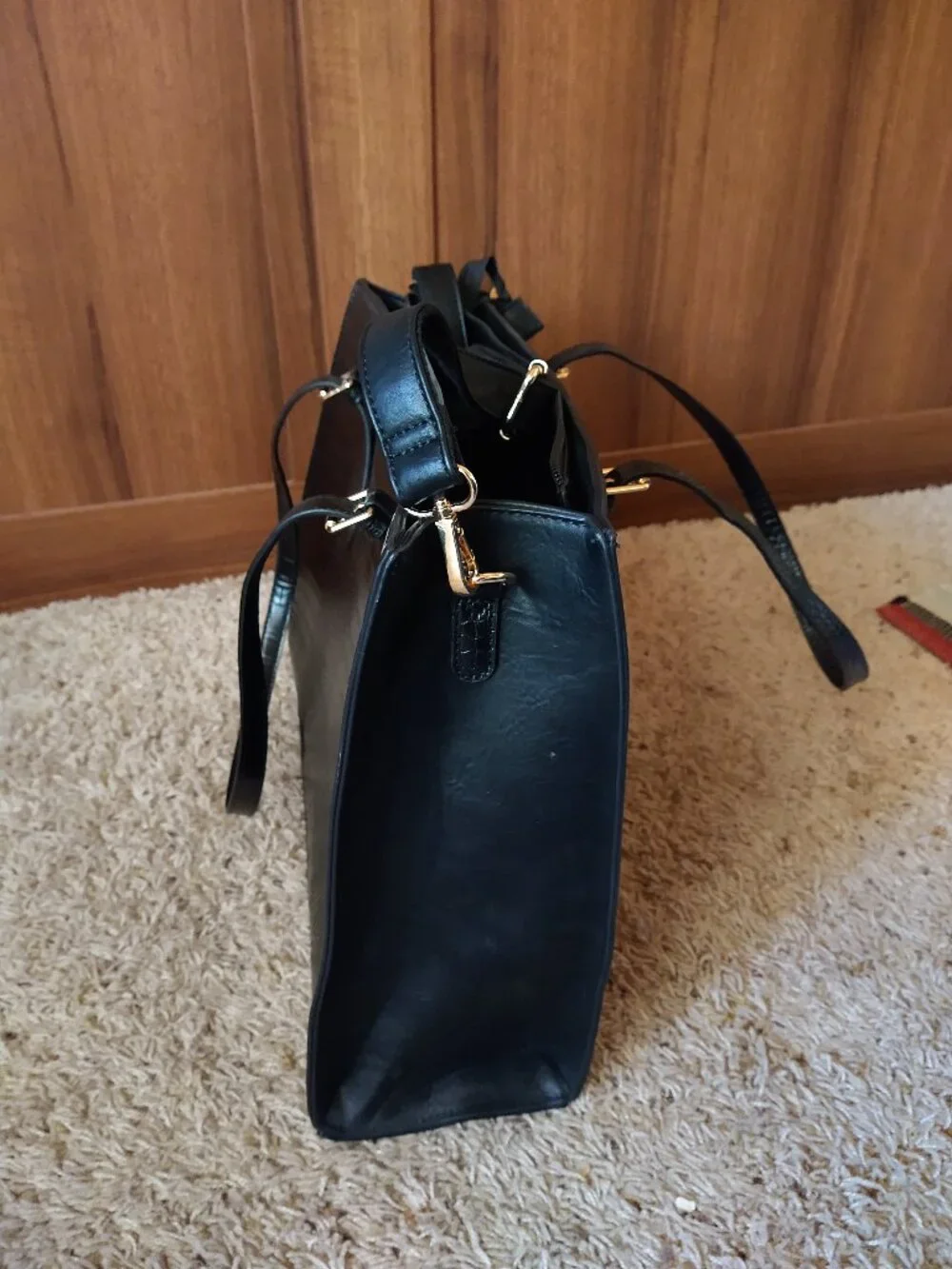 Black Crocodile Embossed Laptop Tote Bag with Strap